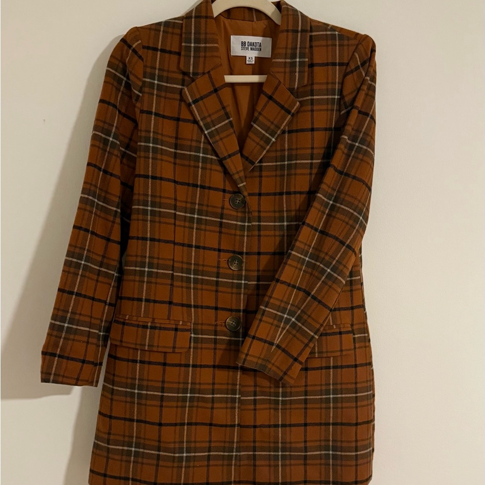 BB Dakota Plaid Orange Brown Coat